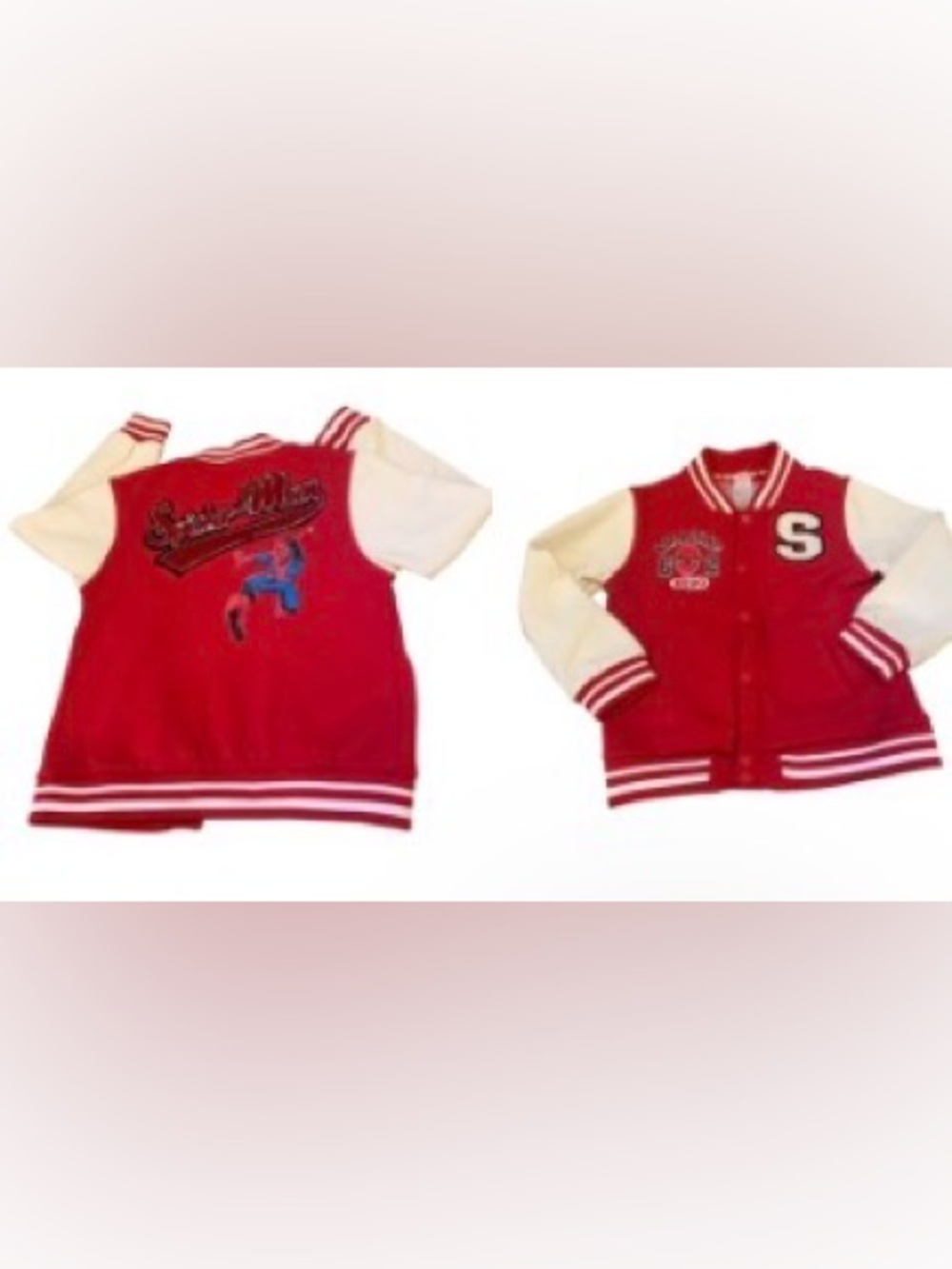 Marvel Spiderman Jacket Boys 6 White Red Varsity Bomber Graphic Lightweight